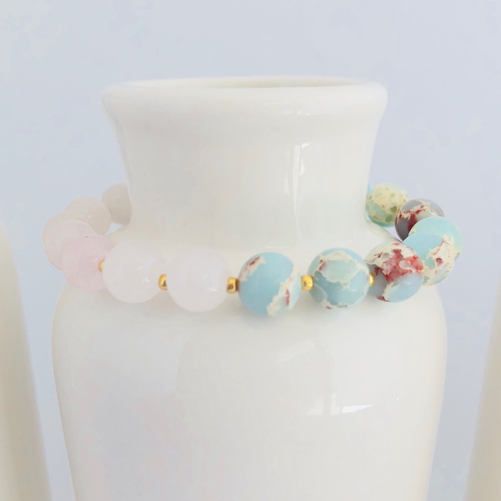 GEMSTONE Jasper & Rose Quartz Beaded Bracelet 854